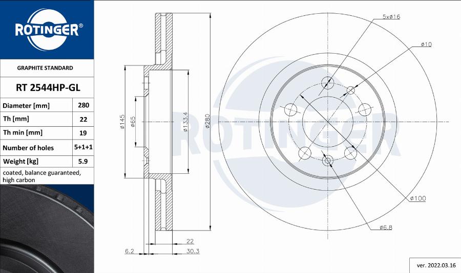 Rotinger RT 2544HP-GL - Bremžu diski autospares.lv