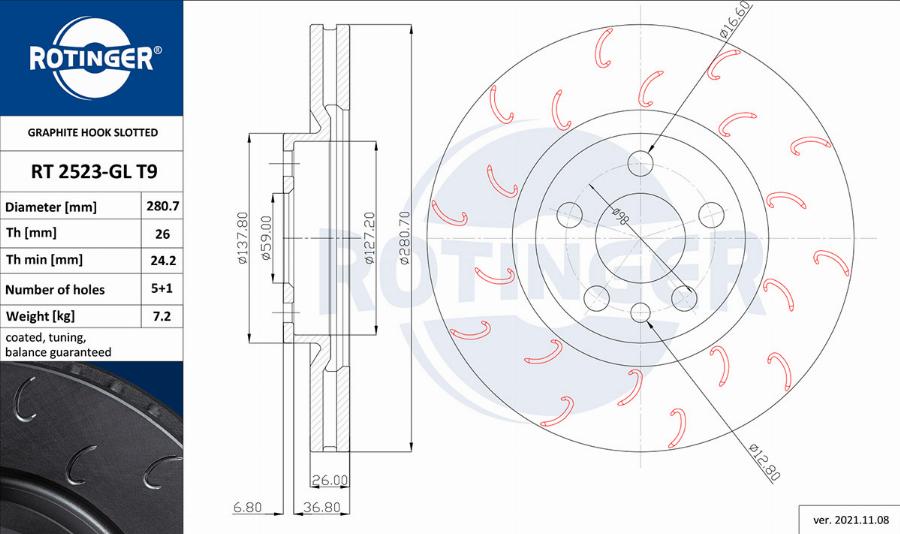 Rotinger RT 2523-GL T9 - Bremžu diski www.autospares.lv