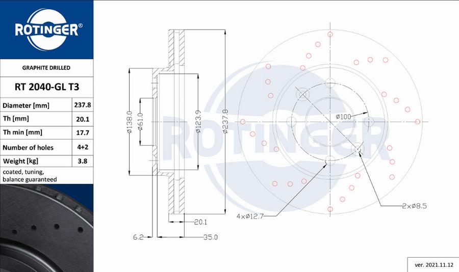 Rotinger RT 2040-GL T3 - Bremžu diski autospares.lv