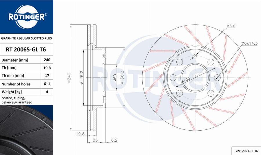 Rotinger RT 20065-GL T6 - Тормозной диск www.autospares.lv