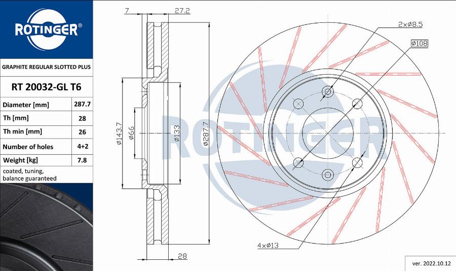 Rotinger RT 20032-GL T6 - Тормозной диск www.autospares.lv