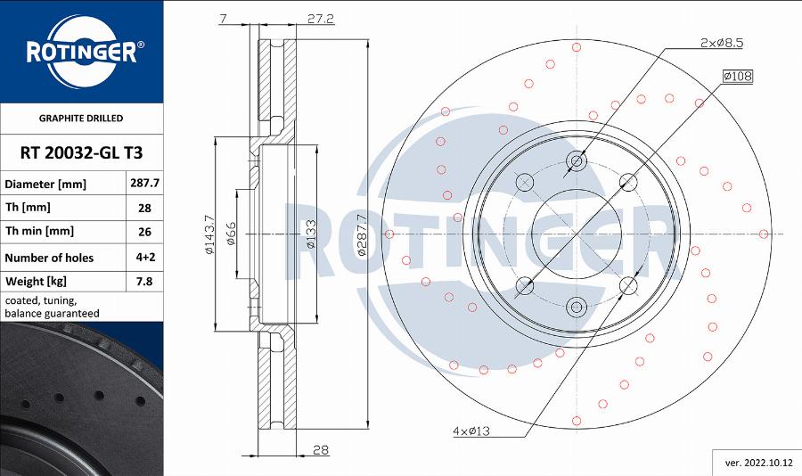 Rotinger RT 20032-GL T3 - Тормозной диск www.autospares.lv