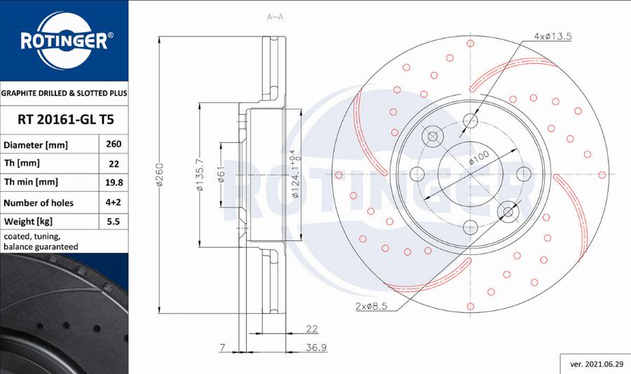 Rotinger RT 20161-GL T5 - Bremžu diski www.autospares.lv