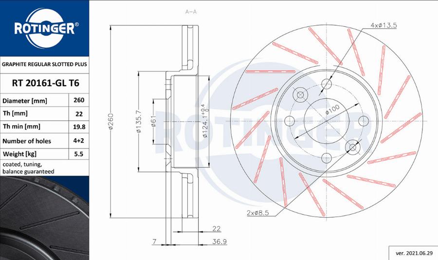 Rotinger RT 20161-GL T6 - Bremžu diski www.autospares.lv