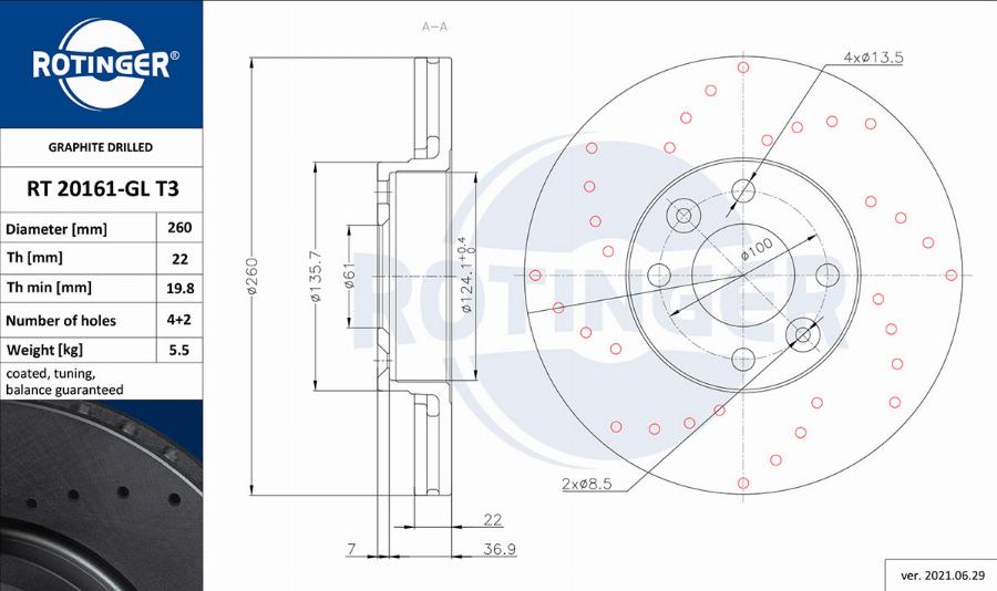 Rotinger RT 20161-GL T3 - Bremžu diski autospares.lv