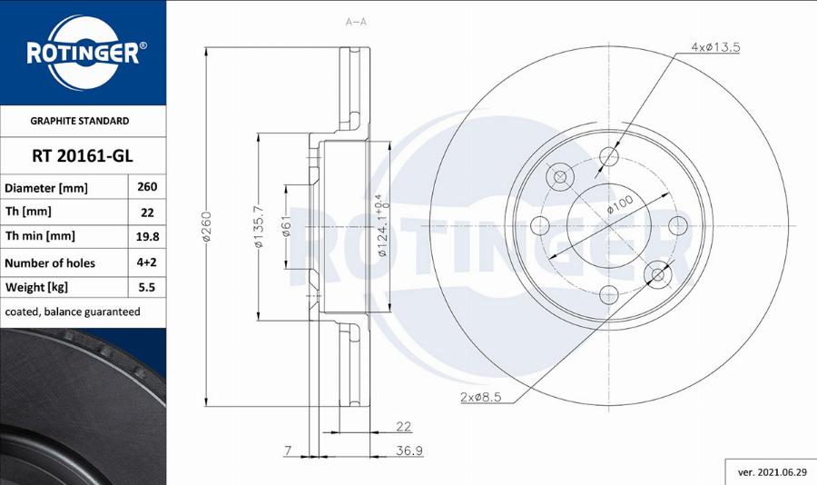 Rotinger RT 20161-GL - Bremžu diski autospares.lv