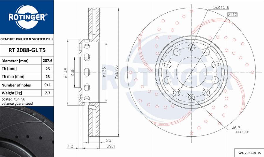 Rotinger RT 2088-GL T5 - Тормозной диск www.autospares.lv