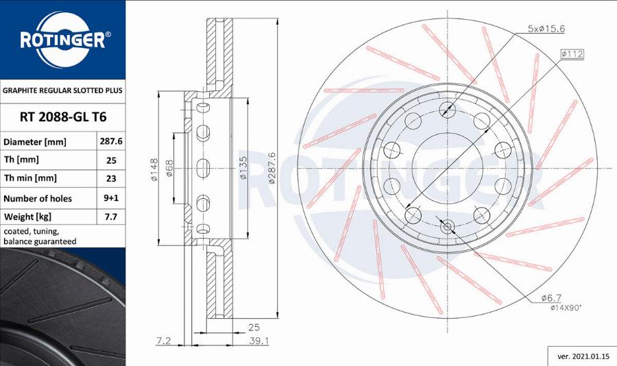 Rotinger RT 2088-GL T6 - Тормозной диск www.autospares.lv