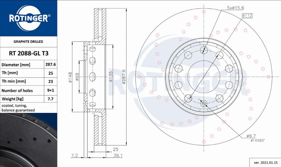 Rotinger RT 2088-GL T3 - Тормозной диск www.autospares.lv