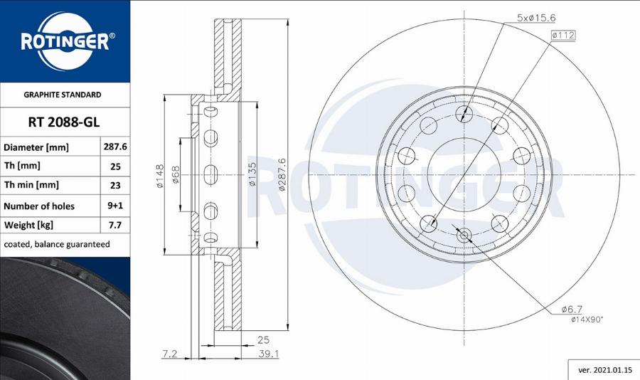 Rotinger RT 2088-GL - Brake Disc www.autospares.lv