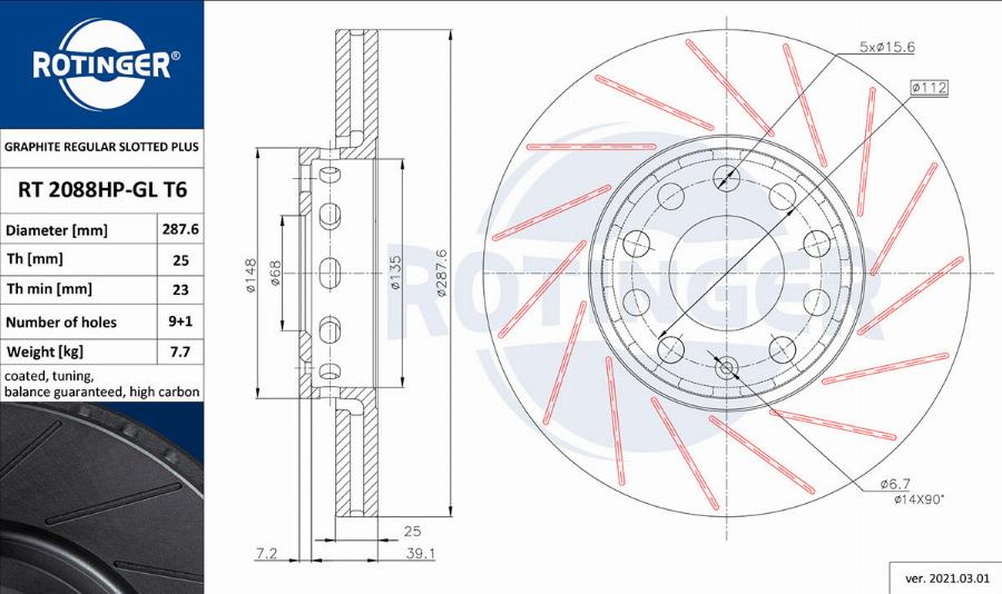 Rotinger RT 2088HP-GL T6 - Brake Disc www.autospares.lv