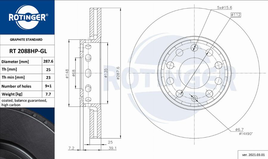 Rotinger RT 2088HP-GL - Тормозной диск www.autospares.lv