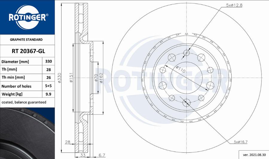 Rotinger RT 20367-GL - Brake Disc www.autospares.lv