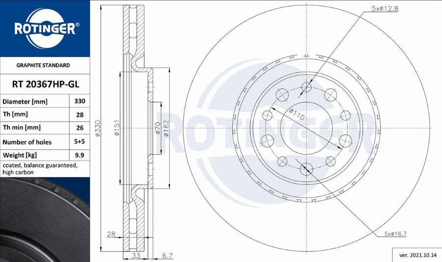 Rotinger RT 20367HP-GL - Brake Disc www.autospares.lv