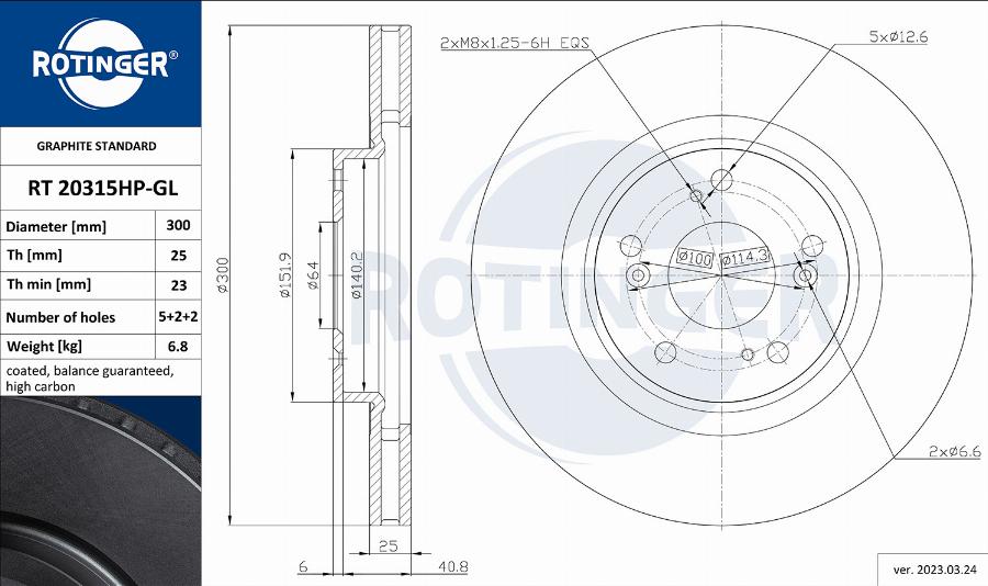 Rotinger RT 20315HP-GL - Bremžu diski www.autospares.lv