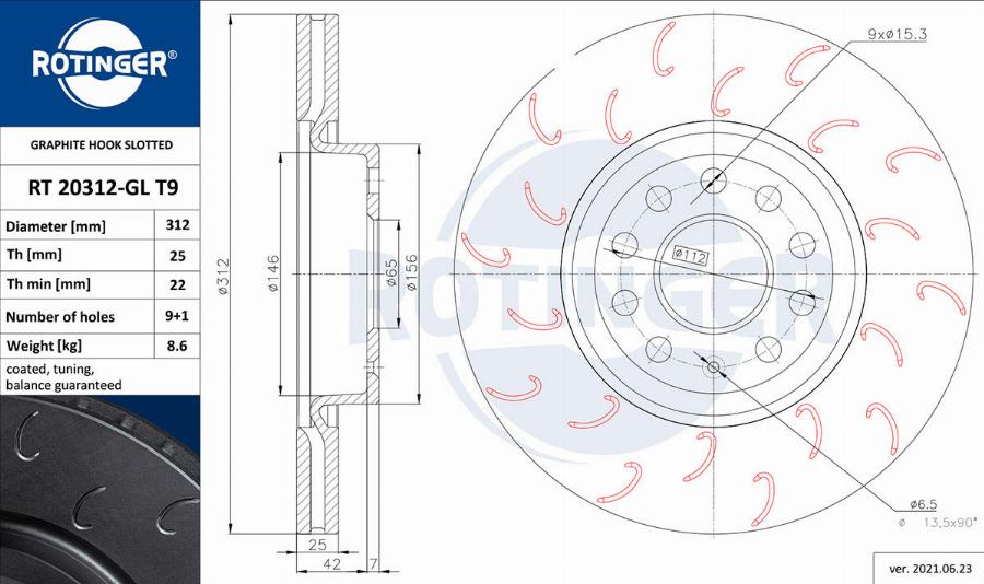 Rotinger RT 20312-GL T9 - Тормозной диск www.autospares.lv