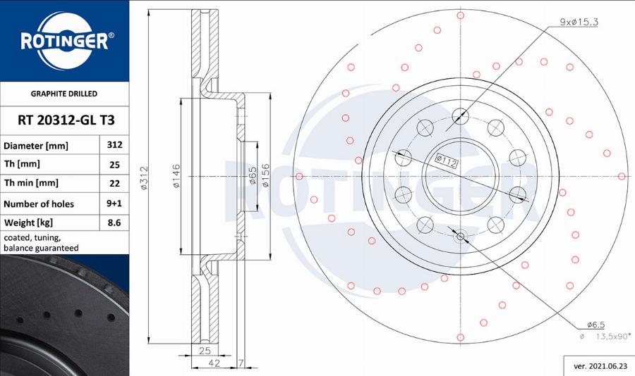 Rotinger RT 20312-GL T3 - Bremžu diski autospares.lv