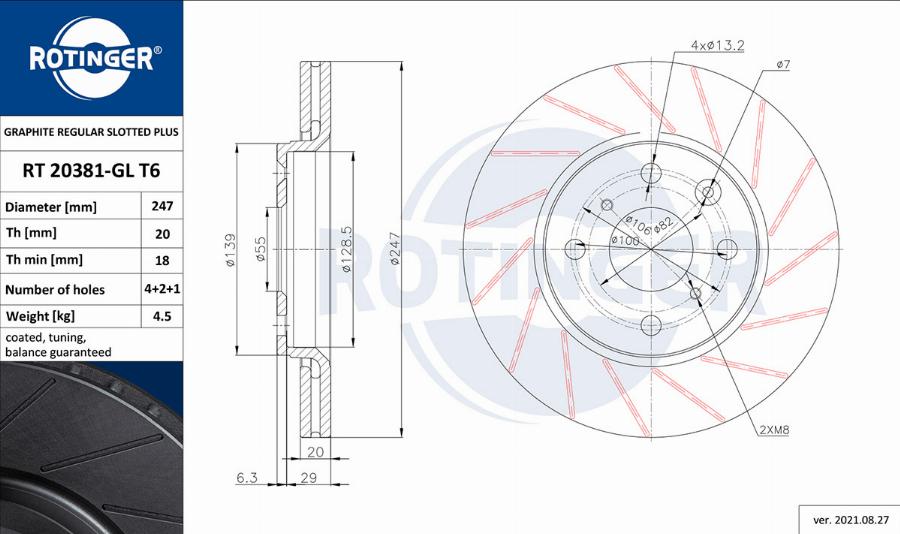 Rotinger RT 20381-GL T6 - Тормозной диск www.autospares.lv