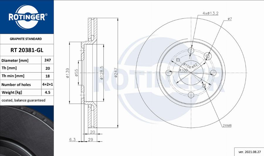 Rotinger RT 20381-GL - Тормозной диск www.autospares.lv