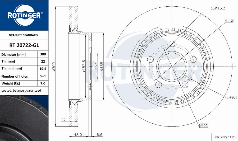 Rotinger RT 20722-GL - Bremžu diski www.autospares.lv