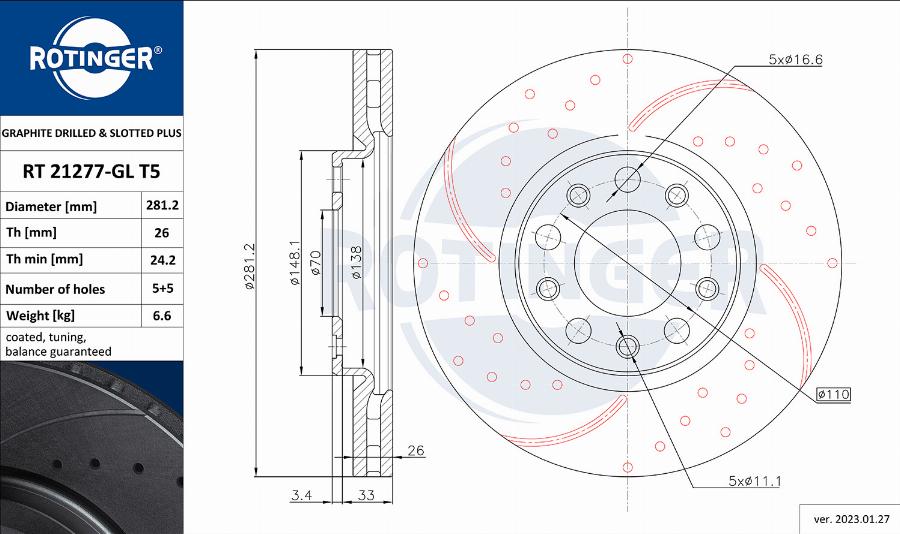 Rotinger RT 21277-GL T5 - Brake Disc www.autospares.lv