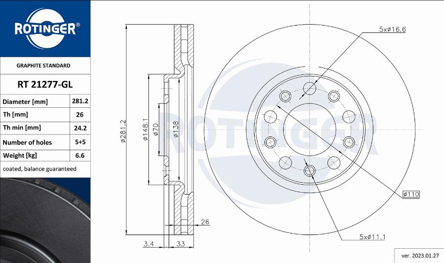 Rotinger RT 21277-GL - Brake Disc www.autospares.lv