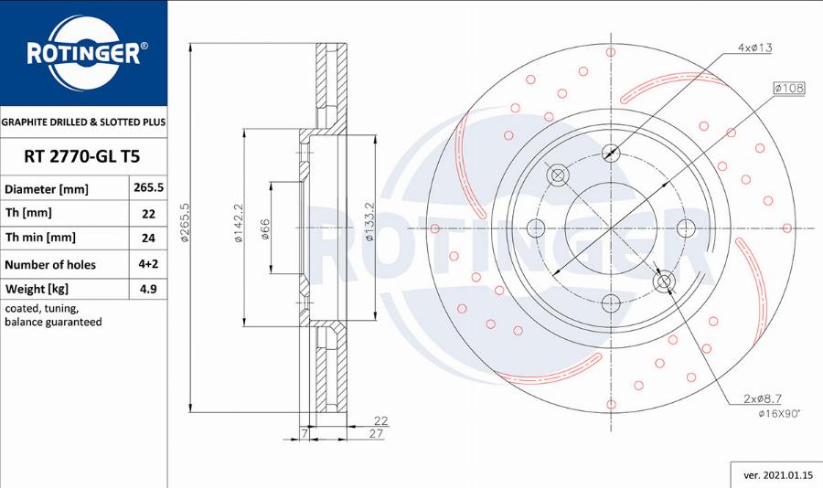 Rotinger RT 2770-GL T5 - Тормозной диск www.autospares.lv