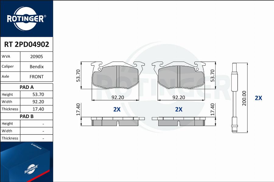 Rotinger RT 2PD04902 - Brake Pad Set, disc brake www.autospares.lv