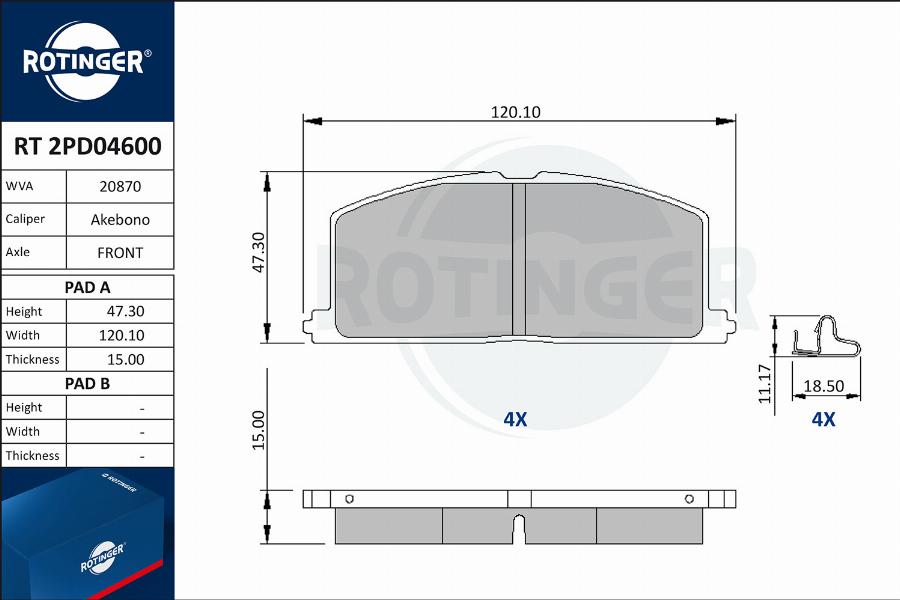 Rotinger RT 2PD04600 - Brake Pad Set, disc brake www.autospares.lv