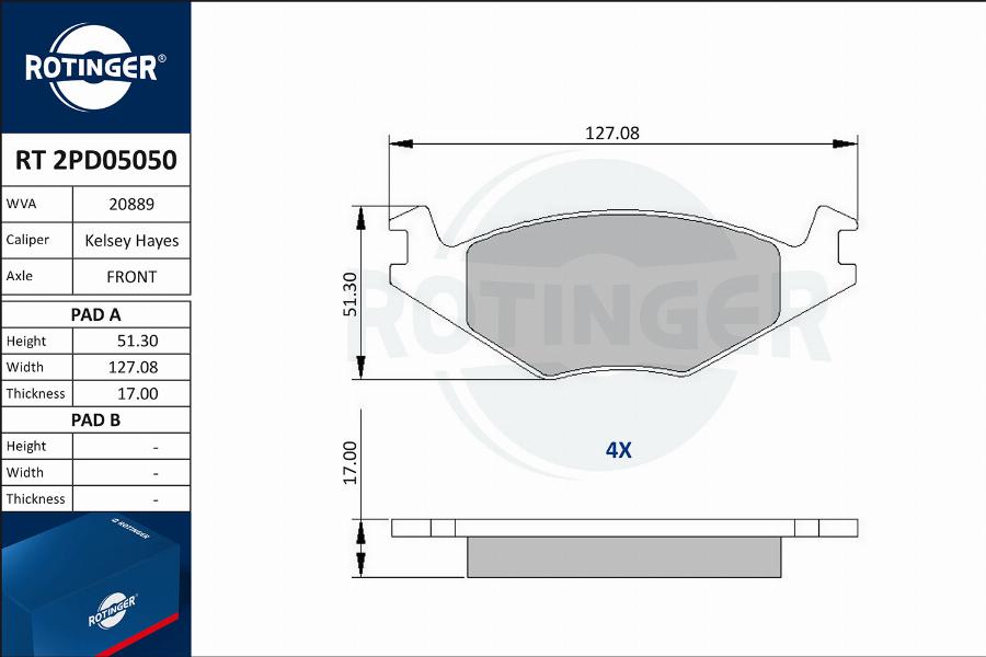 Rotinger RT 2PD05050 - Brake Pad Set, disc brake www.autospares.lv