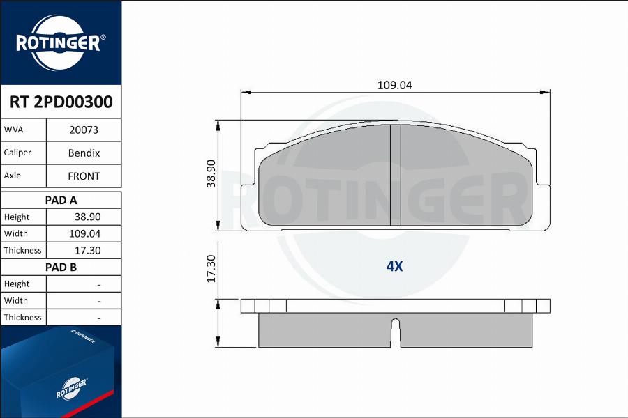 Rotinger RT 2PD00300 - Тормозные колодки, дисковые, комплект www.autospares.lv