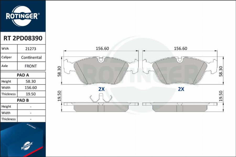 Rotinger RT 2PD08390 - Brake Pad Set, disc brake www.autospares.lv