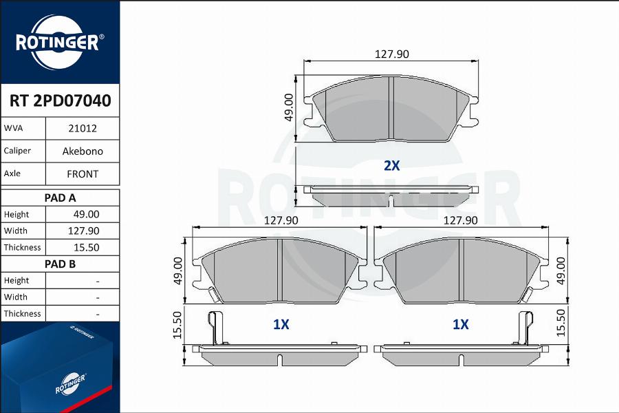 Rotinger RT 2PD07040 - Bremžu uzliku kompl., Disku bremzes www.autospares.lv