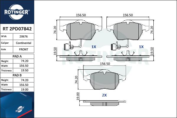 Rotinger RT 2PD07842 - Brake Pad Set, disc brake www.autospares.lv