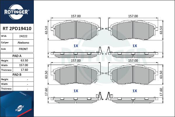 Rotinger RT 2PD19410 - Brake Pad Set, disc brake www.autospares.lv