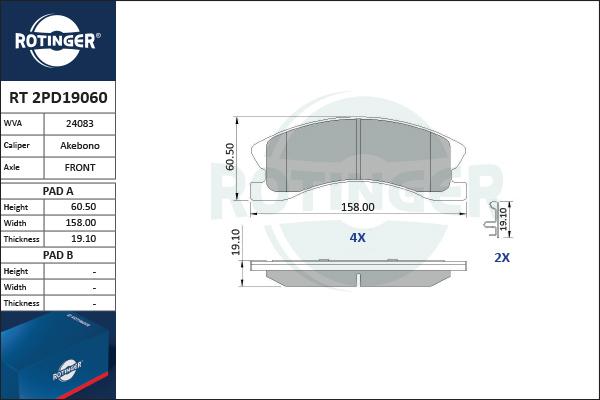 Rotinger RT 2PD19060 - Bremžu uzliku kompl., Disku bremzes www.autospares.lv