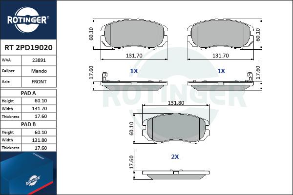 Rotinger RT 2PD19020 - Bremžu uzliku kompl., Disku bremzes autospares.lv