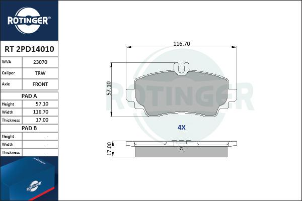 Rotinger RT 2PD14010 - Bremžu uzliku kompl., Disku bremzes autospares.lv