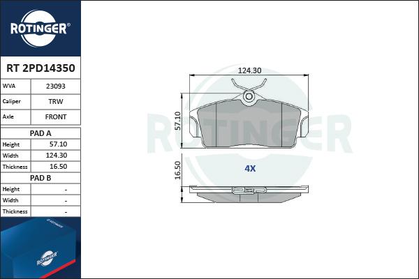 Rotinger RT 2PD14350 - Bremžu uzliku kompl., Disku bremzes autospares.lv