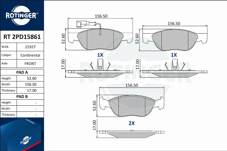 Rotinger RT 2PD15861 - Brake Pad Set, disc brake www.autospares.lv