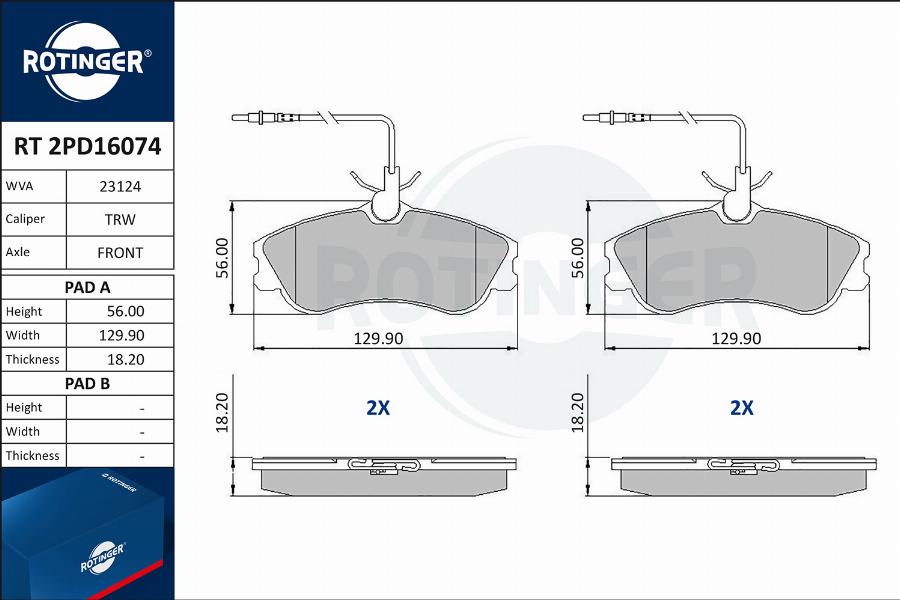 Rotinger RT 2PD16074 - Brake Pad Set, disc brake www.autospares.lv