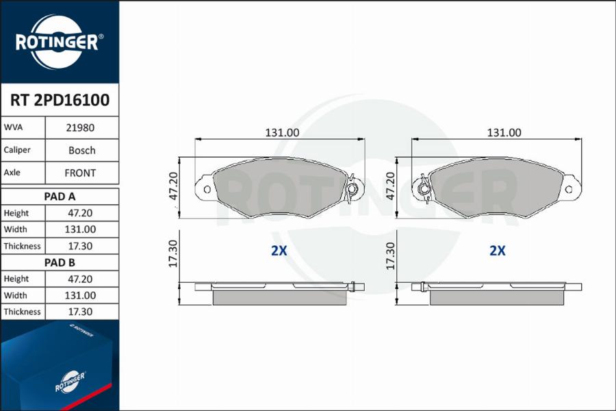 Rotinger RT 2PD16100 - Bremžu uzliku kompl., Disku bremzes www.autospares.lv