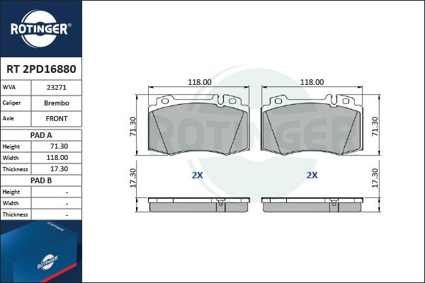 Rotinger RT 2PD16880 - Bremžu uzliku kompl., Disku bremzes autospares.lv