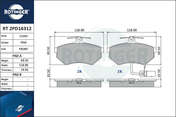 Rotinger RT 2PD16312 - Bremžu uzliku kompl., Disku bremzes www.autospares.lv