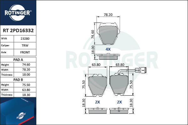 Rotinger RT 2PD16332 - Bremžu uzliku kompl., Disku bremzes autospares.lv