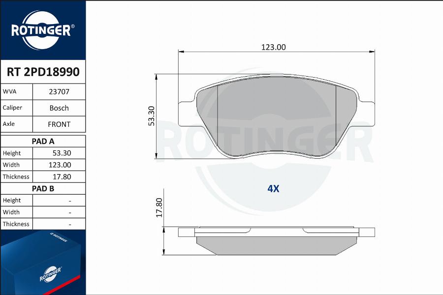 Rotinger RT 2PD18990 - Brake Pad Set, disc brake www.autospares.lv