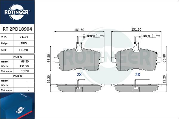 Rotinger RT 2PD18904 - Bremžu uzliku kompl., Disku bremzes autospares.lv