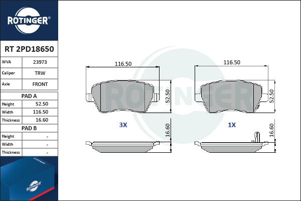 Rotinger RT 2PD18650 - Bremžu uzliku kompl., Disku bremzes autospares.lv