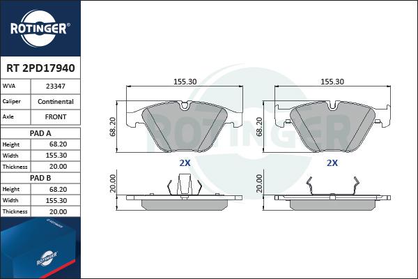 Rotinger RT 2PD17940 - Brake Pad Set, disc brake www.autospares.lv