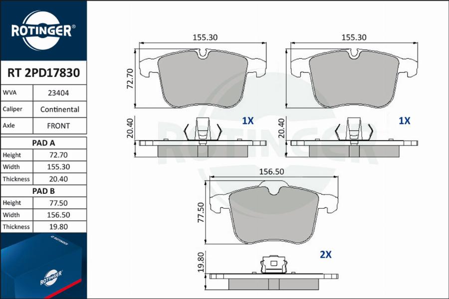 Rotinger RT 2PD17830 - Brake Pad Set, disc brake www.autospares.lv